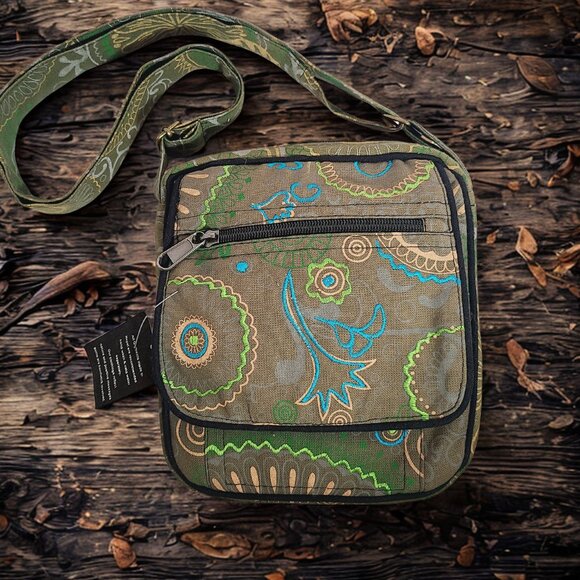 Boho Embroidered Crossbody/Belt Bag – 100% Cotton – Made in Nepal - Picture 2 of 14